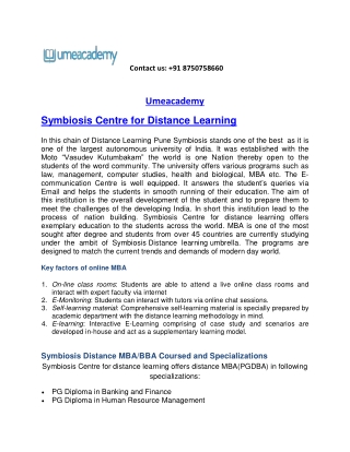 Symbiosis Distance Learning MBA Admission 2021 | Courses