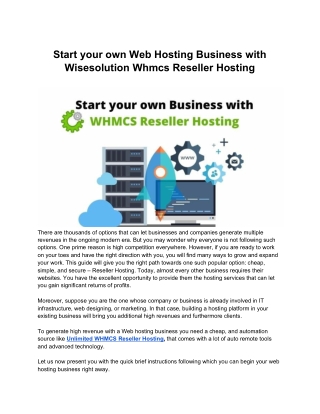 Run a smooth reseller hosting business with WHMCS Reseller Hosting at Wisesolution.