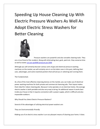 Speeding Up House Cleaning Up With Electric Pressure Washers As Well As Adopt Electric Stress Washers for Better Cleanin