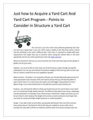 Just how to Acquire a Yard Cart And Yard Cart Program - Points to Consider in Structure a Yard Cart-converted