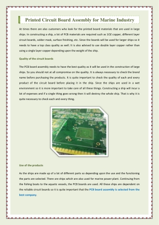 Printed Circuit Board Assembly for Marine Industry