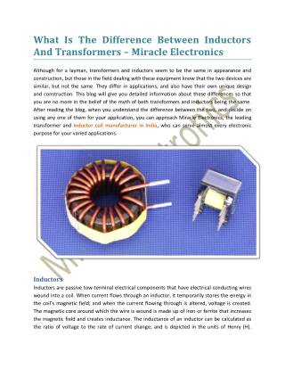 What Is The Difference Between Inductors And Transformers - Miracle Electronics