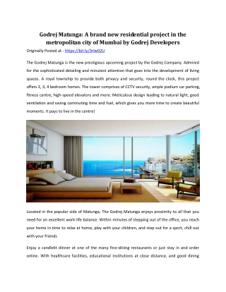 A brand new residential project in the metropolitan city of Mumbai by Godrej Developers!!