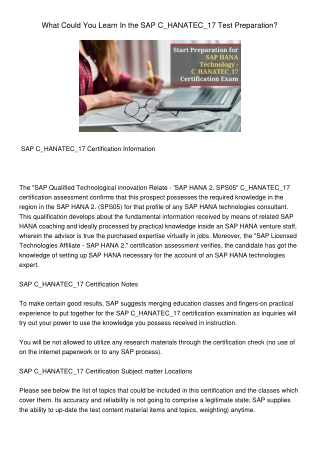 WhatCouldYouLearnIntheSAPC_HANATEC_17TestPreparation