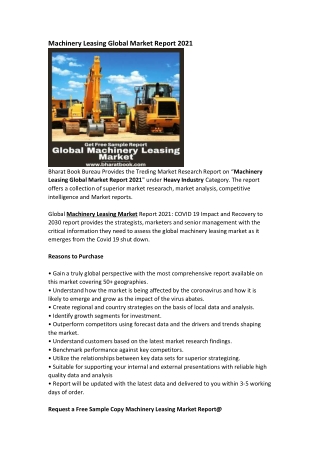 Global Machinery Leasing Market Research Report Forecast 2030