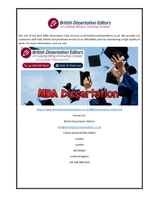 Get Mba Dissertation Help | British Dissertation Editors.co.uk