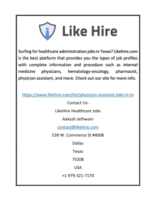 Latest Physician Assistant Jobs in Texas | Likehire.com