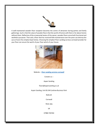 Floor Sanding Services Cornwall | Aspensanding.co.uk