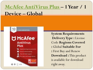 McAfee AntiVirus Plus – 1 Year / 1 Device – Global