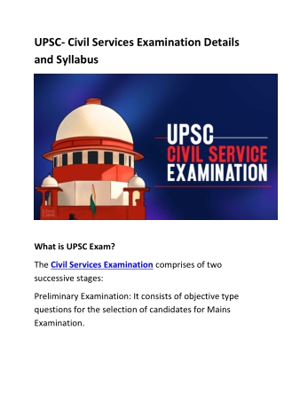 UPSC- Civil Services Examination Details and Syllabus