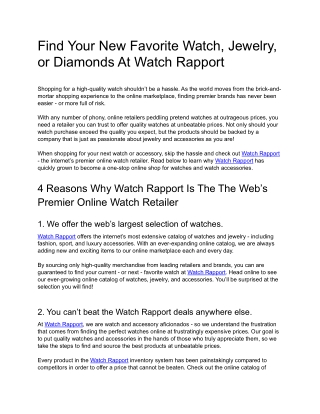 Find Your New Favorite Watch, Jewelry, or Diamonds At Watch Rapport