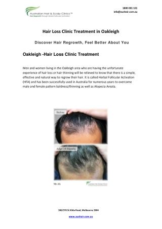 Hair Loss Clinic Treatment in Oakleigh