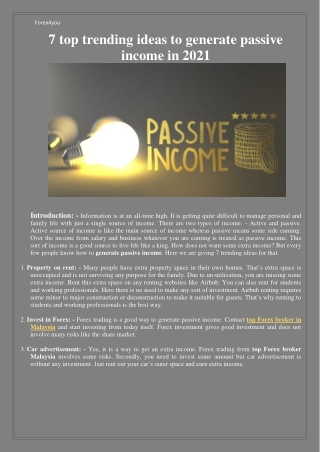 Top Forex Broker in Malaysia to Generate Passive Income