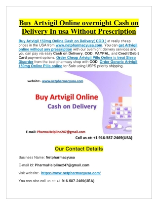 Order Artvigil 150MG Cash on Delivery C.O.D or without a prescription