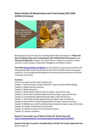 Blown Oil Base Oil Market Status and Trend Analysis 2017-2026 (COVID-19 Version)