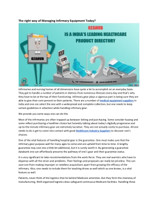 The right way of Managing Infirmary Equipment Today?