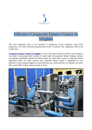 Effective Corporate Fitness Center in Virginia