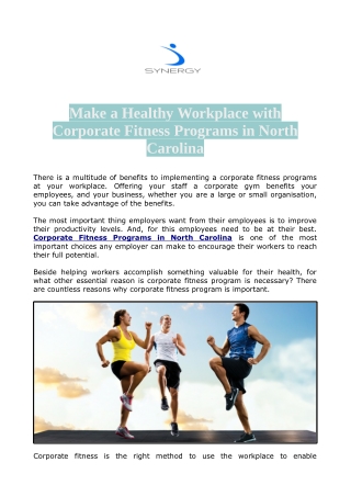 Make Healthy Workplace with Corporate Fitness Programs in North Carolina