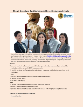 Bharat detectives- Best Matrimonial Detective Agency in India