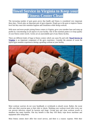 Towel Service in Virginia to Keep your Fitness Center Clean