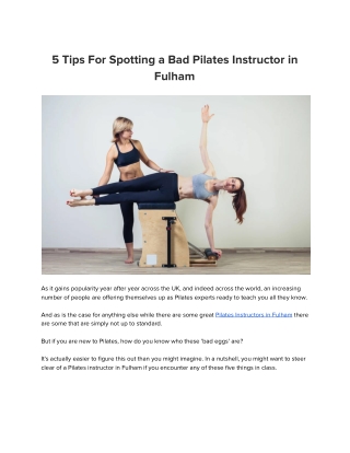 5 Tips For Spotting a Bad Pilates Instructor in Fulham