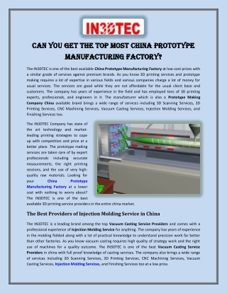 Can You Get the Top Most China Prototype Manufacturing Factory?