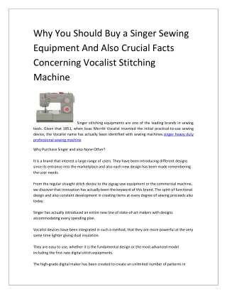 Why You Should Buy a Singer Sewing Equipment And Also Crucial Facts Concerning Vocalist Stitching Machine-converted