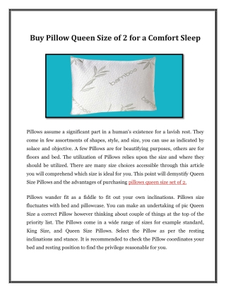 Buy Pillow Queen Size of 2 for a Comfort Sleep