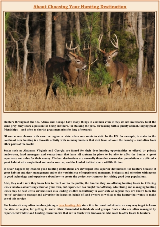 About Choosing Your Hunting Destination