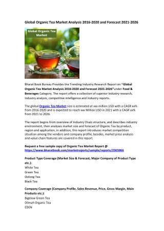 Global Organic Tea Market Analysis 2016-2020 and Forecast 2021-2026