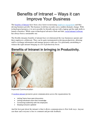 Benefits of intranet – Ways it can Improve Your Business