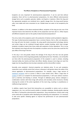 The Effects of Excipients on Pharmaceutical Preparations