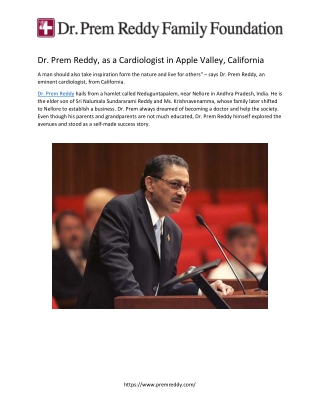 Dr. Prem Reddy , As a Cardiologist in Apple Valley, California