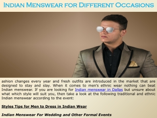 Indian Menswear for Different Occasions