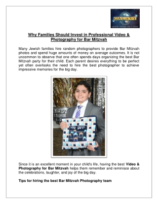 Why Families Should Invest in Professional Video & Photography for Bar Mitzvah