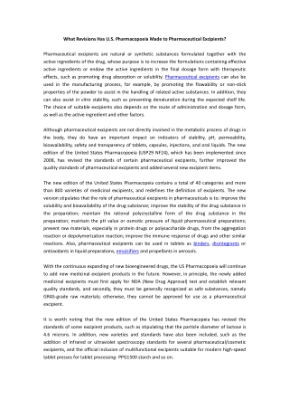 What Revisions Has U.S. Pharmacopoeia Made to Pharmaceutical Excipients?