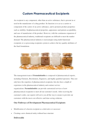 Custom Pharmaceutical Excipients