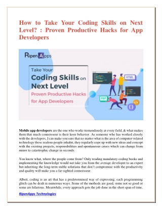 How to Take Your Coding Skills on Next Level? : Proven Productive Hacks for App Developers