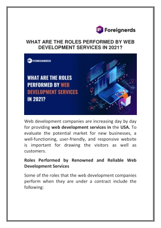 What are the Roles Performed by Web Development Services in 2021?