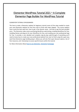 Elementor WordPress Tutorial 2021 ~ A Complete Elementor Page Builder For WordPress Tutorial