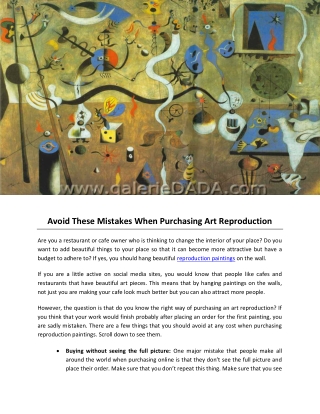 Avoid These Mistakes When Purchasing Art Reproduction