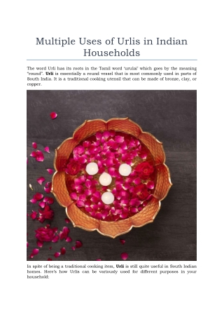 Multiple Uses of Urlis in Indian Households