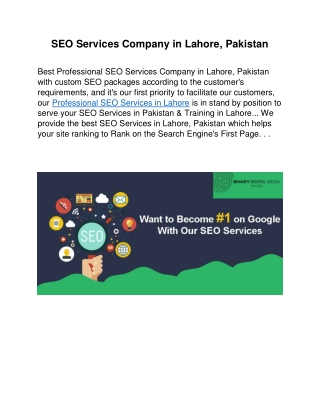 SEO Services Company in Lahore, Pakistan