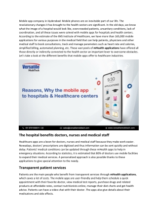 Reasons, why the mobile app to hospitals and healthcare centers