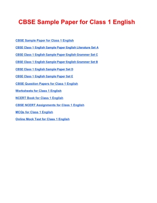 CBSE Sample Paper for Class 1 English Based on Revised CBSE Syllabus 2020-21