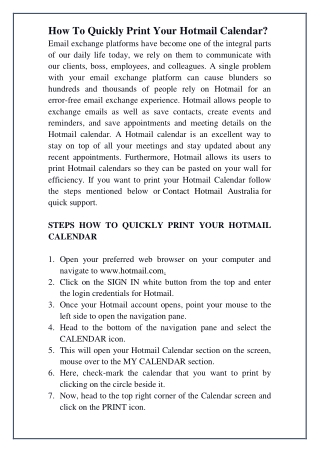 How To Quickly Print Your Hotmail Calendar?