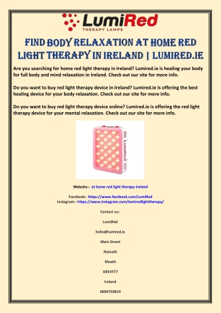 Find Body Relaxation At Home Red Light Therapy In Ireland | Lumired.ie