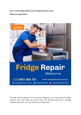 How To Choose Right Melbourne Home Appliance Repair Service