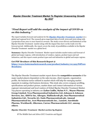 Bipolar Disorder Treatment Market Set For Rapid Growth And Trend By 2027