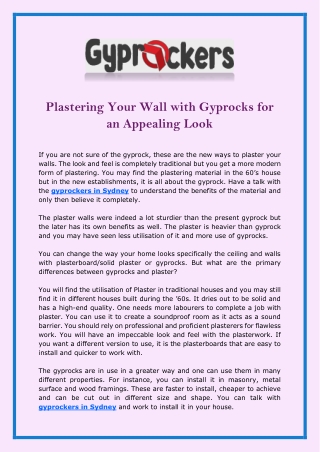 Plastering Your Wall with Gyprocks for an Appealing Look